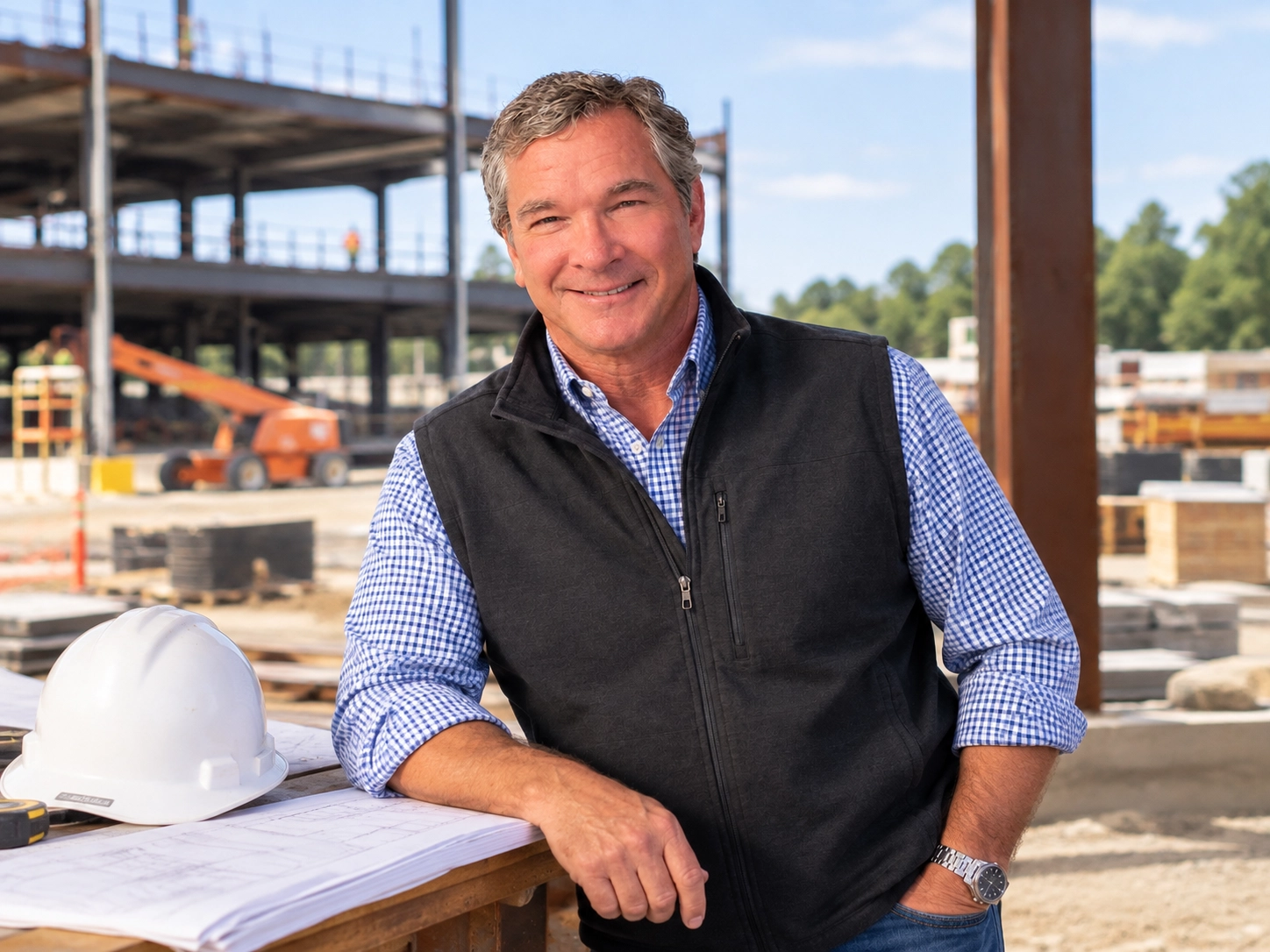Jeff Coker, founder of Cost Lenz, at a construction site